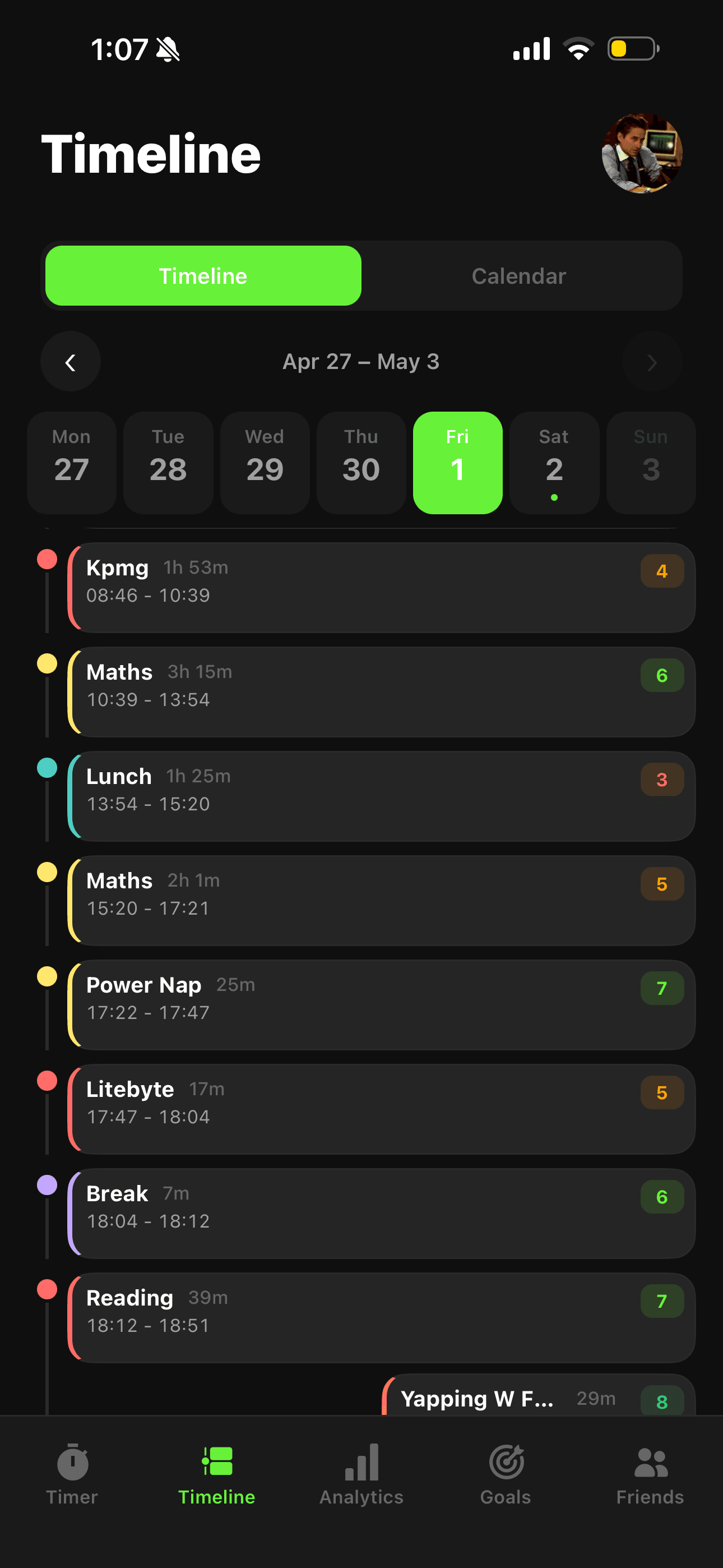 Locked In timeline screen